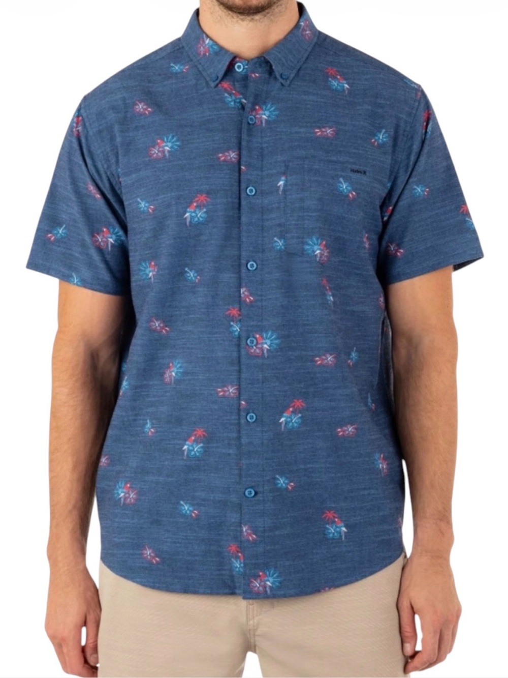 Hurley Mens Short Sleeve Shirt Blue Tropical Fourth 4th Of July NEW XL - Picture 3 of 7